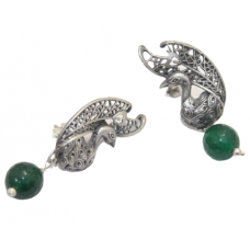 Earrings silver 925 sterling dangle women peacock green onyx C 431